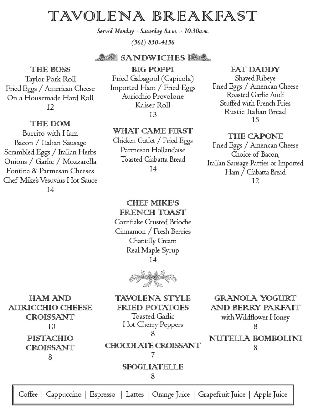 Tavolena Bakery Breakfast Menu v10